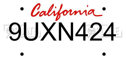9UXN424 California License Plate