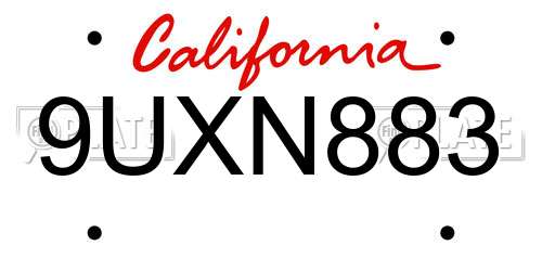 9UXN883 California License Plate