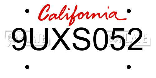 9UXS052 California License Plate