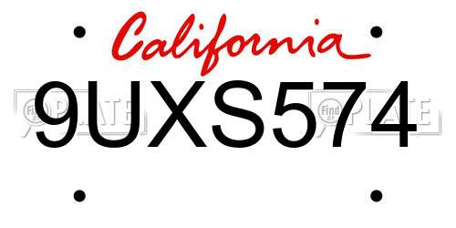 9UXS574 California License Plate