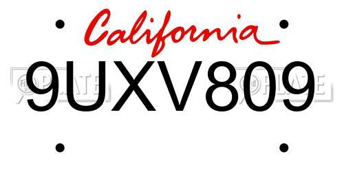 9UXV809 California License Plate