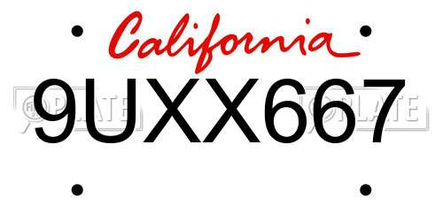 9UXX667 California License Plate