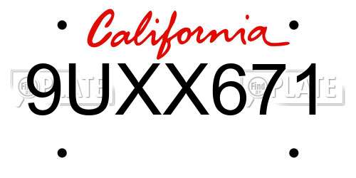 9UXX671 California License Plate
