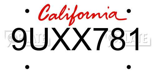 9UXX781 California License Plate