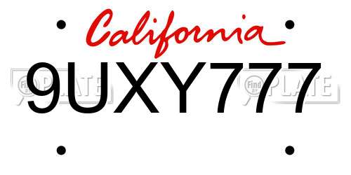 9UXY777 California License Plate