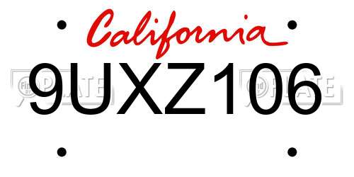 9UXZ106 California License Plate