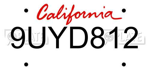 9UYD812 California License Plate