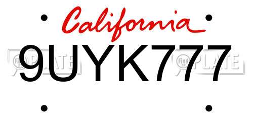 9UYK777 California License Plate