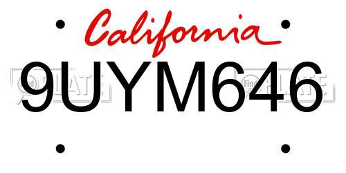 9UYM646 California License Plate
