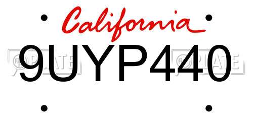 9UYP440 California License Plate