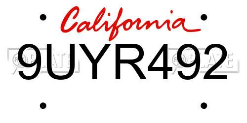 9UYR492 California License Plate