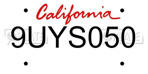 9UYS050 California License Plate