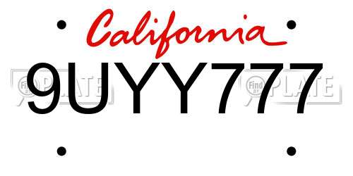 9UYY777 California License Plate