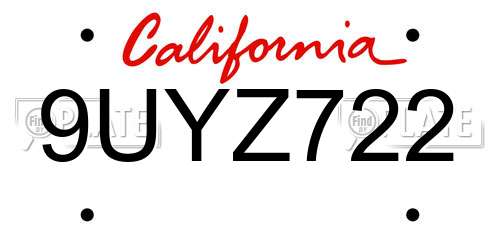 9UYZ722 California License Plate