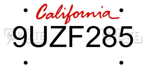 9UZF285 California License Plate