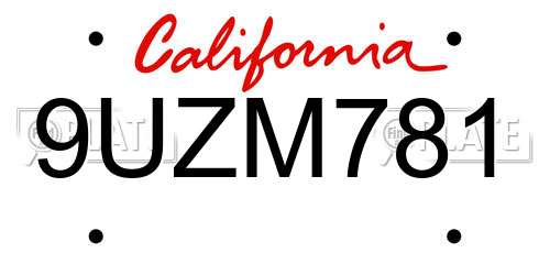 9UZM781 California License Plate