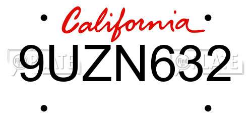 9UZN632 California License Plate
