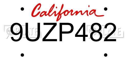 9UZP482 California License Plate