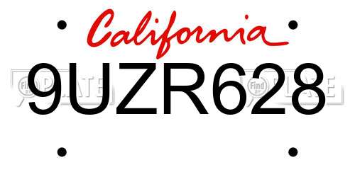 9UZR628 California License Plate