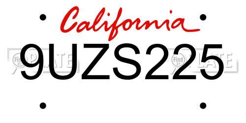 9UZS225 California License Plate