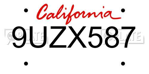 9UZX587 California License Plate