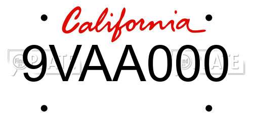 9VAA000 California License Plate