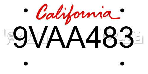 9VAA483 California License Plate