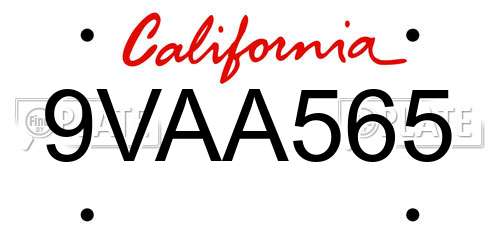 9VAA565 California License Plate