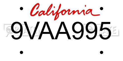 9VAA995 California License Plate