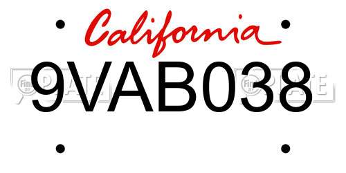 9VAB038 California License Plate