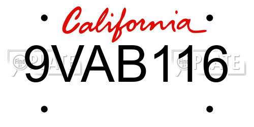 9VAB116 California License Plate