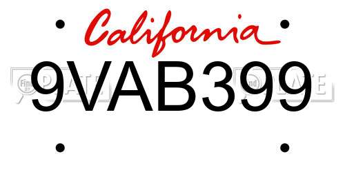 9VAB399 California License Plate