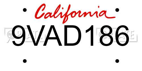 9VAD186 California License Plate