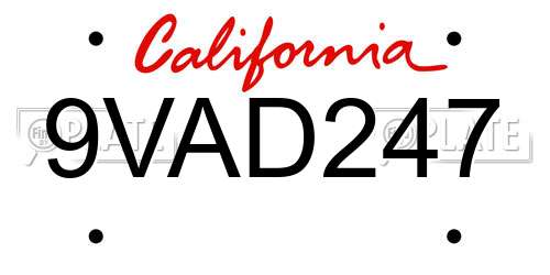 9VAD247 California License Plate