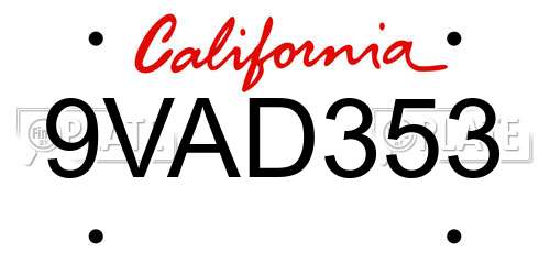 9VAD353 California License Plate