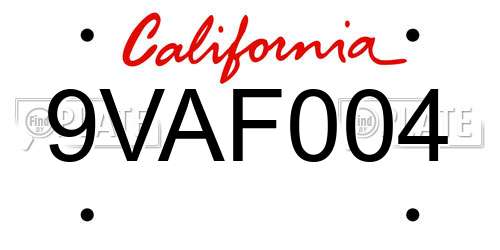 9VAF004 California License Plate