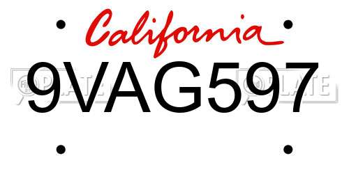 9VAG597 California License Plate