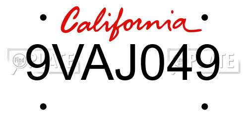 9VAJ049 California License Plate