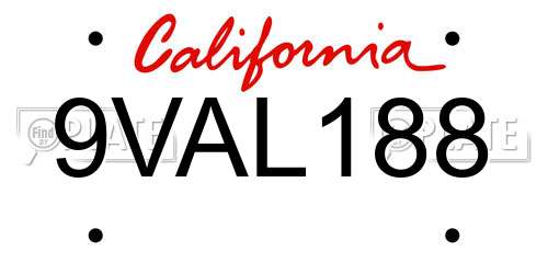 9VAL188 California License Plate