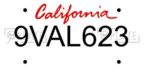 9VAL623 California License Plate