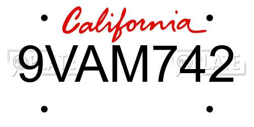 9VAM742 California License Plate