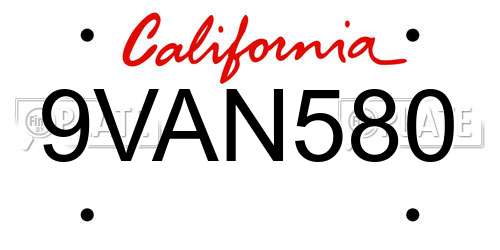 9VAN580 California License Plate