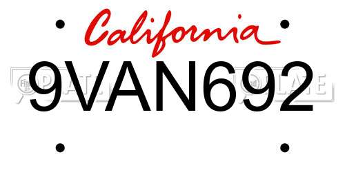 9VAN692 California License Plate