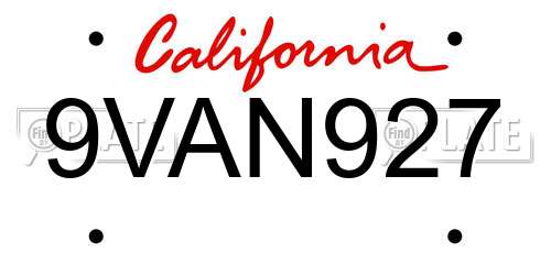 9VAN927 California License Plate