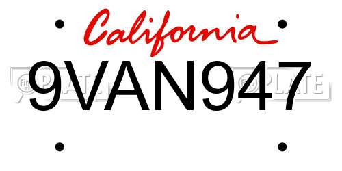 9VAN947 California License Plate