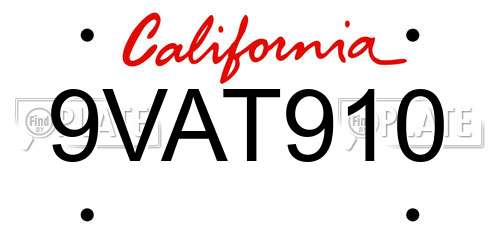 9VAT910 California License Plate