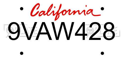 9VAW428 California License Plate