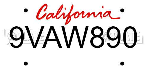 9VAW890 California License Plate