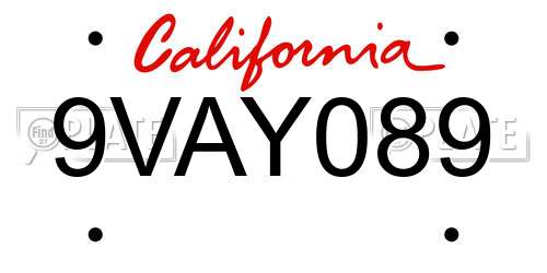 9VAY089 California License Plate