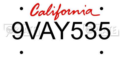 9VAY535 California License Plate